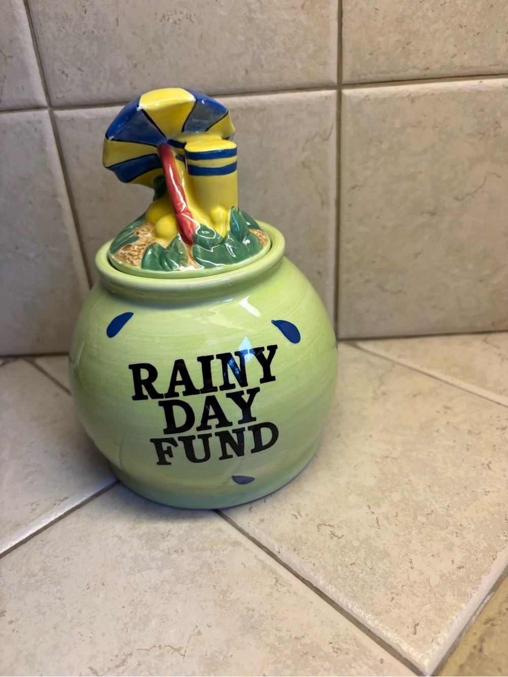 Rainy Day Fund Ceramic bank Jar with Umbrella Lid